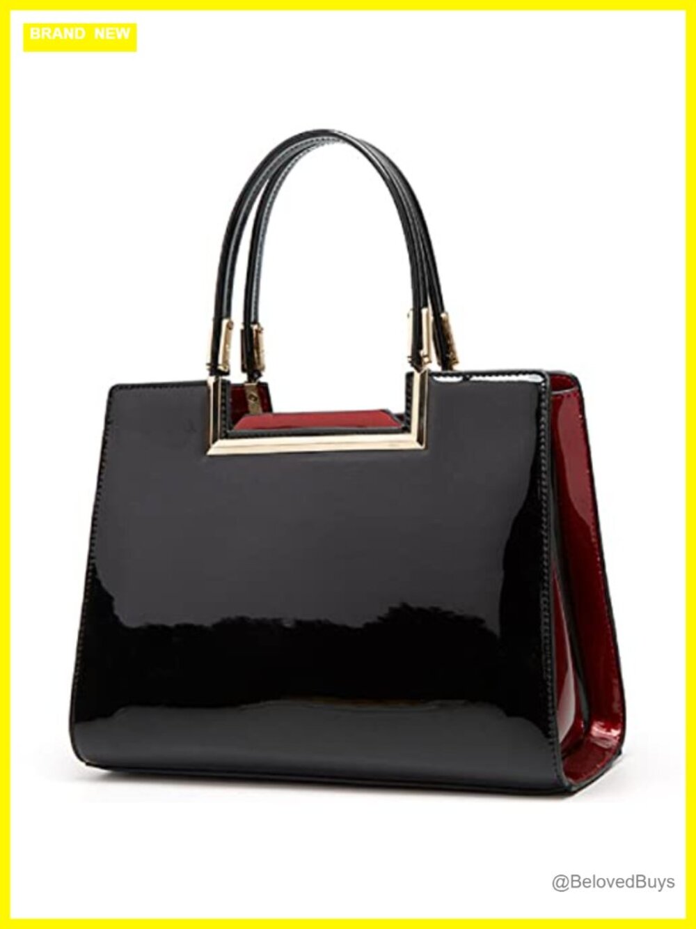 Shiny Patent Leather Satchel Handbag Gold-Tone Convertible Crossbody Tote Purse